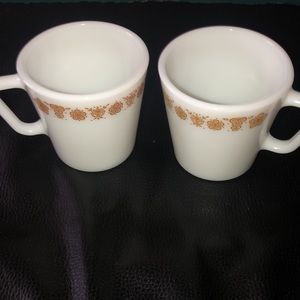 Vintage PYREX Milk Glass Butterfly Gold Mugs (2)
